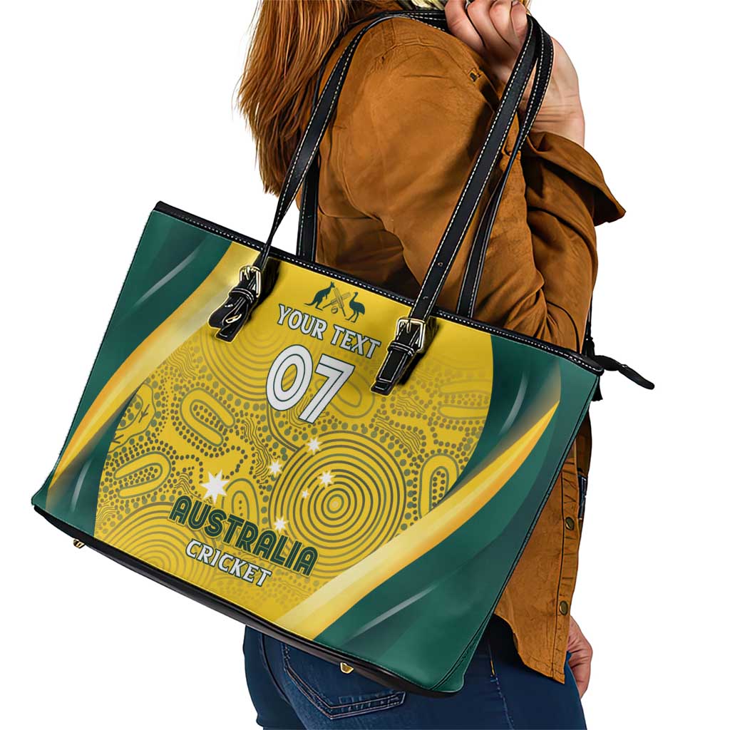 Australia Cricket Custom Indigenous Leather Tote Bag Aboriginal Arts GO Aussie LT7