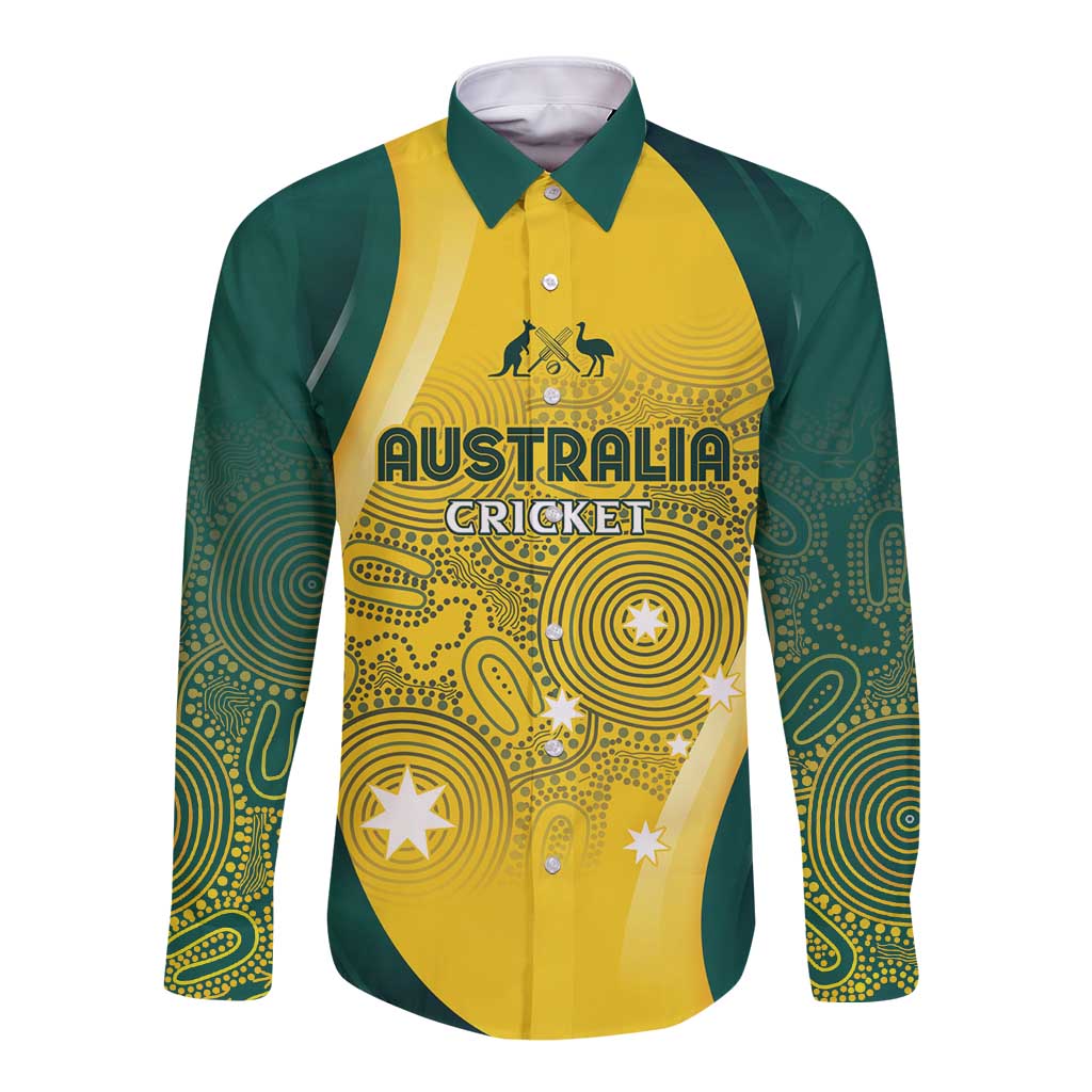 Australia Cricket Custom Indigenous Long Sleeve Button Shirt Aboriginal Arts GO Aussie