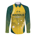 Australia Cricket Custom Indigenous Long Sleeve Button Shirt Aboriginal Arts GO Aussie
