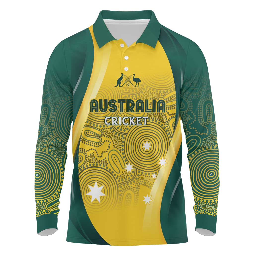 Australia Cricket Custom Indigenous Long Sleeve Polo Shirt Aboriginal Arts GO Aussie
