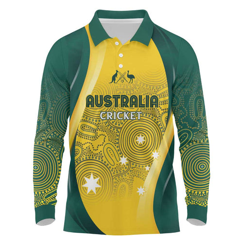 Australia Cricket Custom Indigenous Long Sleeve Polo Shirt Aboriginal Arts GO Aussie