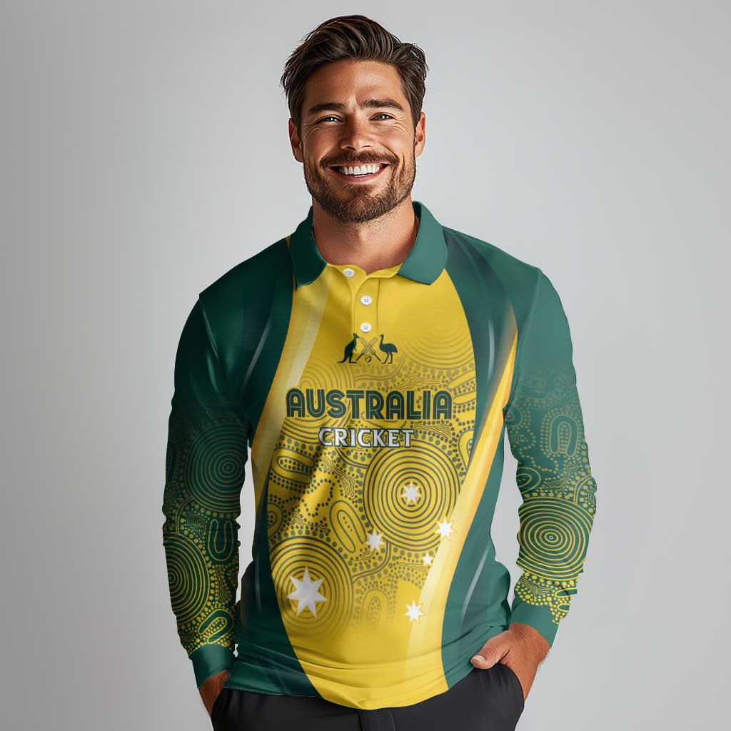 Australia Cricket Custom Indigenous Long Sleeve Polo Shirt Aboriginal Arts GO Aussie