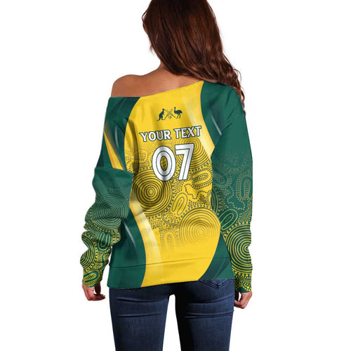 Australia Cricket Custom Indigenous Off Shoulder Sweater Aboriginal Arts GO Aussie