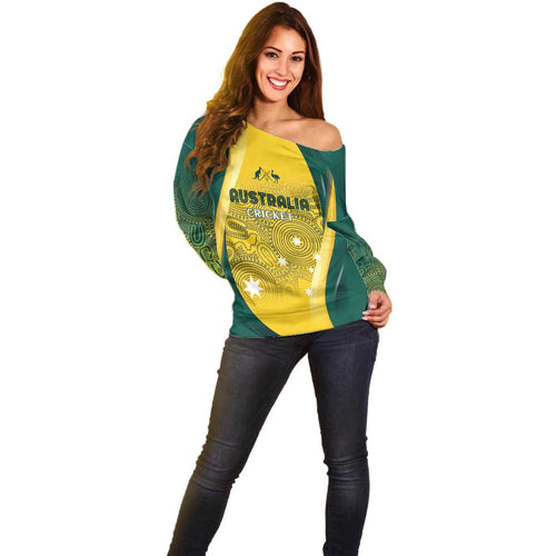 Australia Cricket Custom Indigenous Off Shoulder Sweater Aboriginal Arts GO Aussie