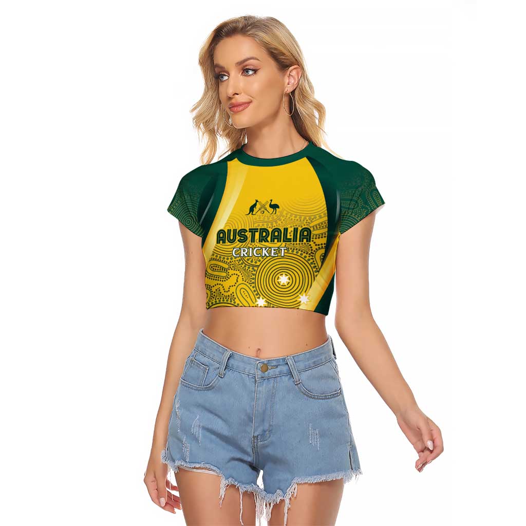 Australia Cricket Custom Indigenous Raglan Cropped T Shirt Aboriginal Arts GO Aussie
