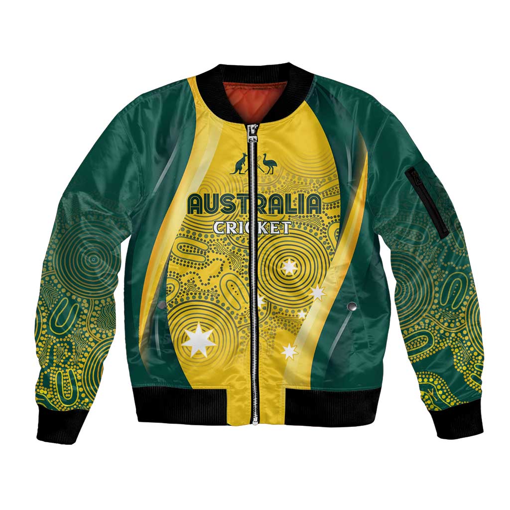 Australia Cricket Custom Indigenous Sleeve Zip Bomber Jacket Aboriginal Arts GO Aussie