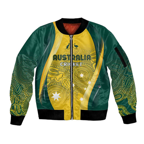 Australia Cricket Custom Indigenous Sleeve Zip Bomber Jacket Aboriginal Arts GO Aussie