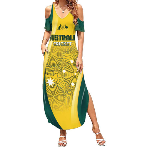 Australia Cricket Custom Indigenous Summer Maxi Dress Aboriginal Arts GO Aussie