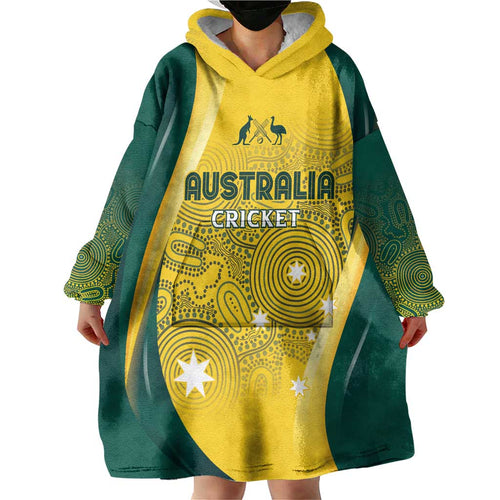 Australia Cricket Custom Indigenous Wearable Blanket Hoodie Aboriginal Arts GO Aussie