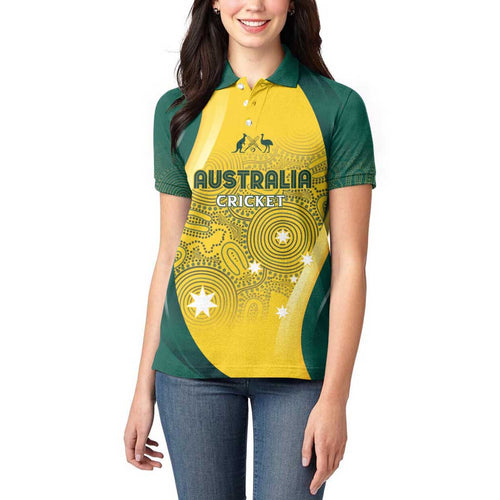 Australia Cricket Custom Indigenous Women Polo Shirt Aboriginal Arts GO Aussie