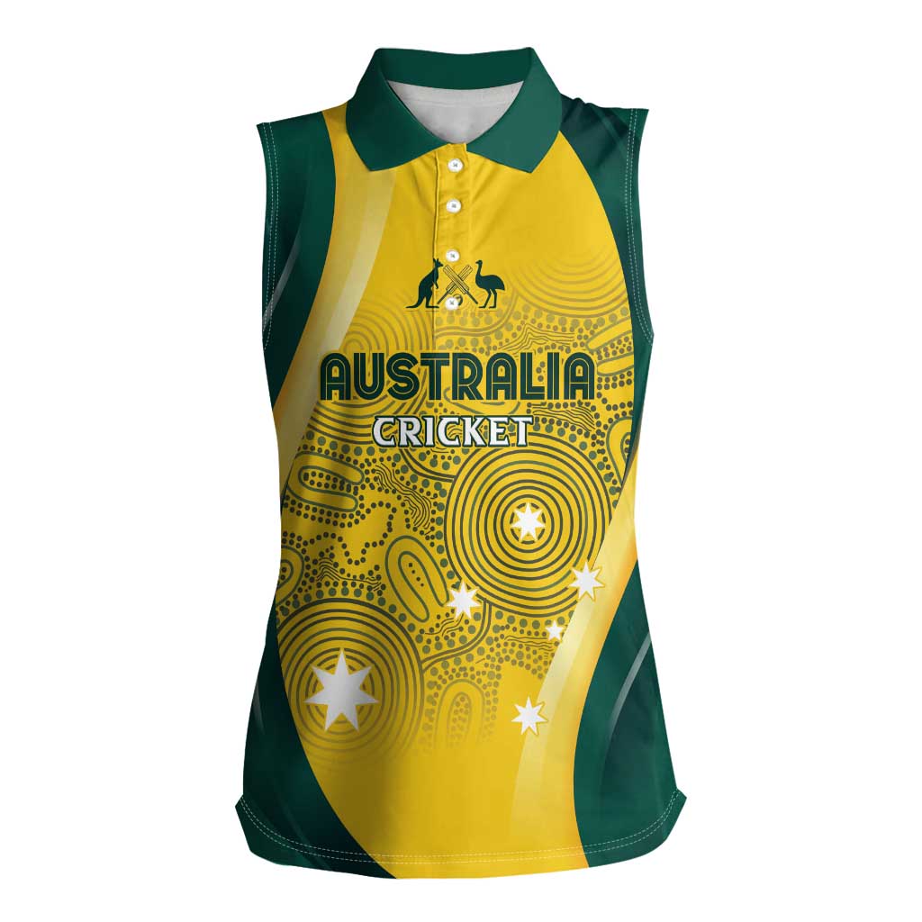 Australia Cricket Custom Indigenous Women Sleeveless Polo Shirt Aboriginal Arts GO Aussie