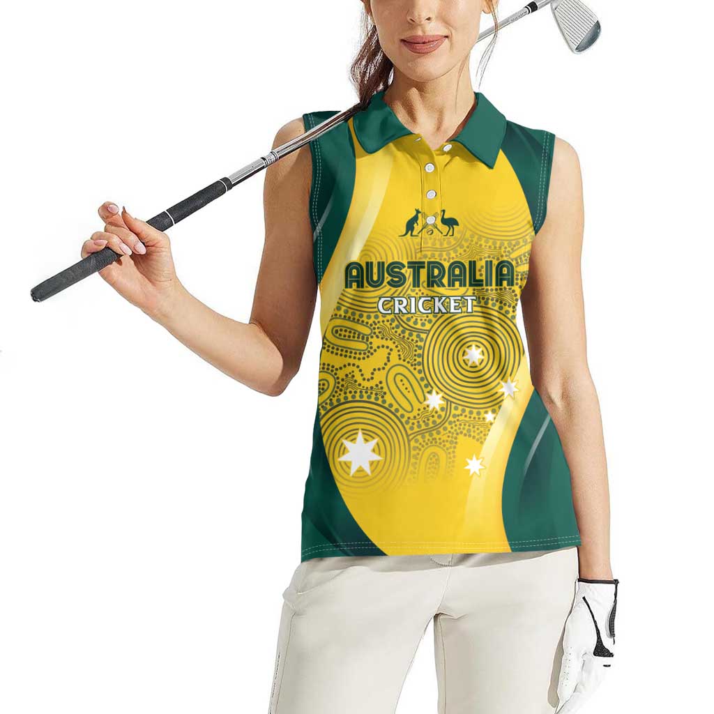 Australia Cricket Custom Indigenous Women Sleeveless Polo Shirt Aboriginal Arts GO Aussie