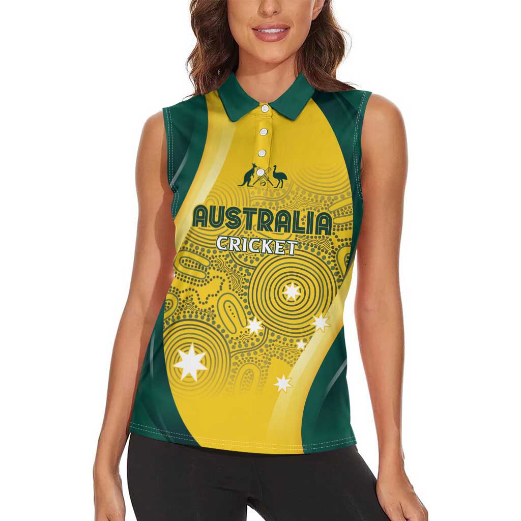 Australia Cricket Custom Indigenous Women Sleeveless Polo Shirt Aboriginal Arts GO Aussie