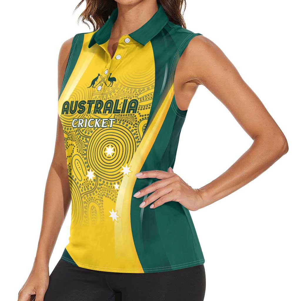 Australia Cricket Custom Indigenous Women Sleeveless Polo Shirt Aboriginal Arts GO Aussie