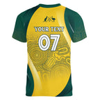 Australia Cricket Custom Indigenous Women V-Neck T-Shirt Aboriginal Arts GO Aussie