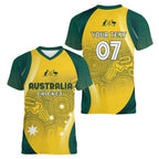 Australia Cricket Custom Indigenous Women V-Neck T-Shirt Aboriginal Arts GO Aussie