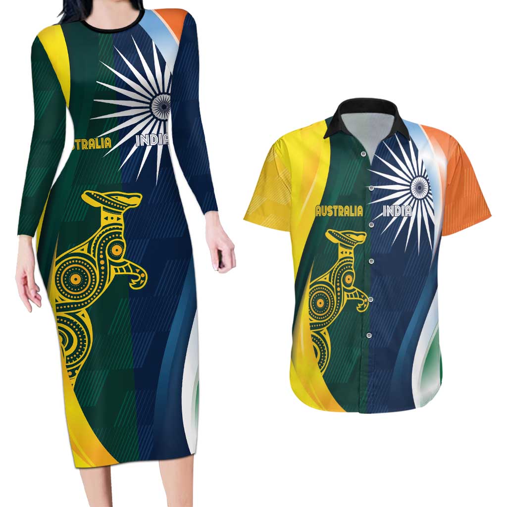 Custom India and Australia Cricket Couples Matching Long Sleeve Bodycon Dress and Hawaiian Shirt Special Half-Half Mix