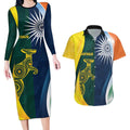 Custom India and Australia Cricket Couples Matching Long Sleeve Bodycon Dress and Hawaiian Shirt Special Half-Half Mix