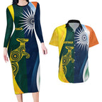 Custom India and Australia Cricket Couples Matching Long Sleeve Bodycon Dress and Hawaiian Shirt Special Half-Half Mix