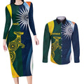 Custom India and Australia Cricket Couples Matching Long Sleeve Bodycon Dress and Long Sleeve Button Shirt Special Half-Half Mix