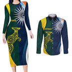 Custom India and Australia Cricket Couples Matching Long Sleeve Bodycon Dress and Long Sleeve Button Shirt Special Half-Half Mix