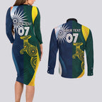 Custom India and Australia Cricket Couples Matching Long Sleeve Bodycon Dress and Long Sleeve Button Shirt Special Half-Half Mix