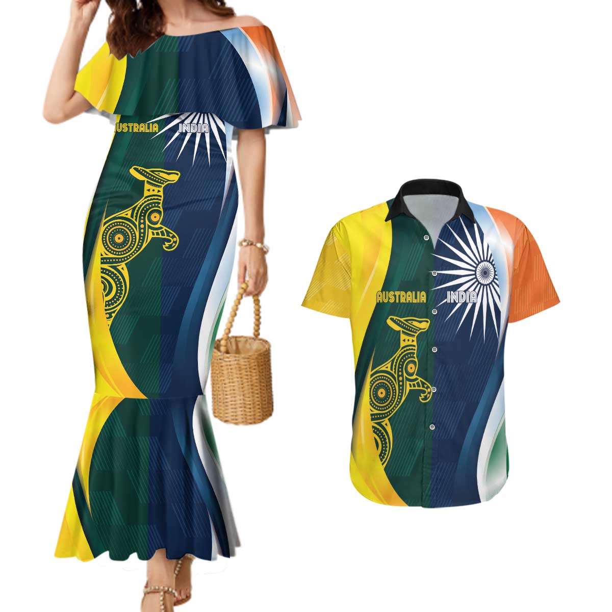 Custom India and Australia Cricket Couples Matching Mermaid Dress and Hawaiian Shirt Special Half-Half Mix