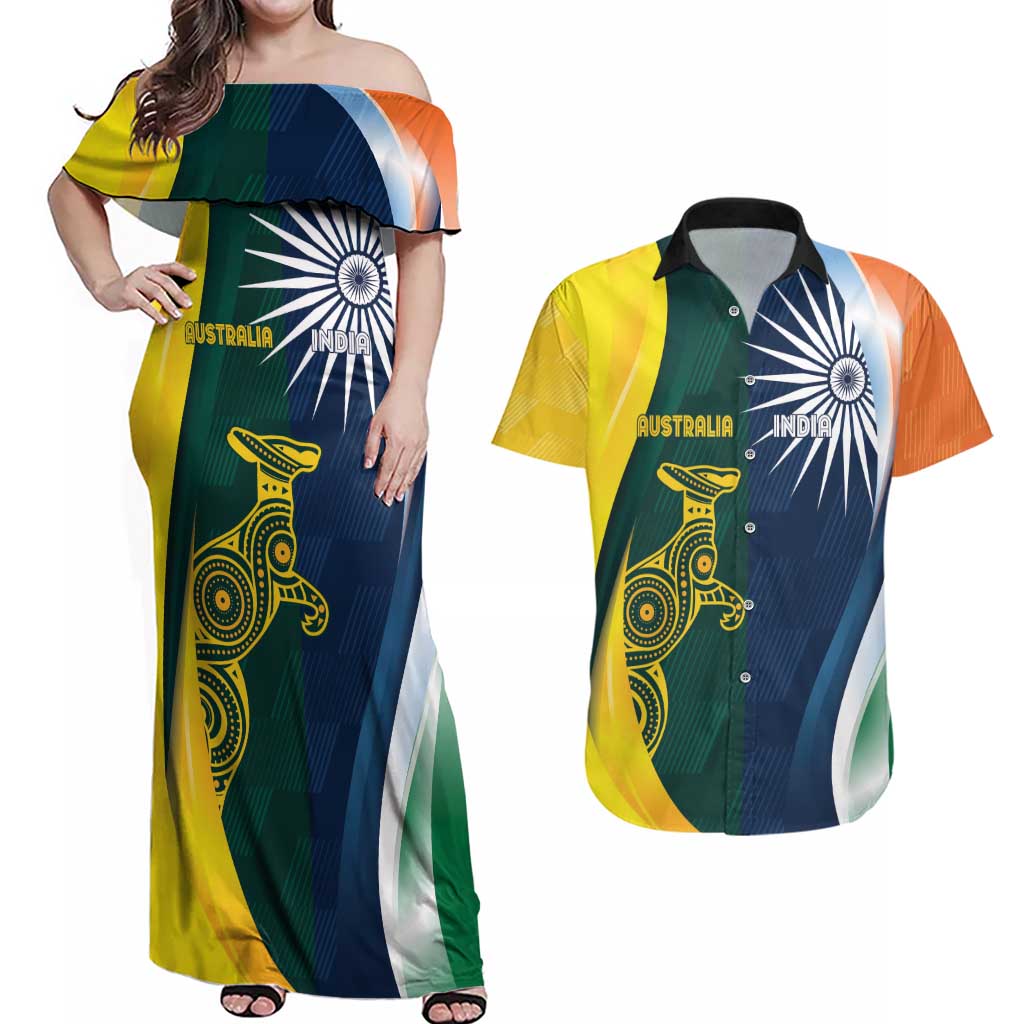 Custom India and Australia Cricket Couples Matching Off Shoulder Maxi Dress and Hawaiian Shirt Special Half-Half Mix