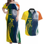 Custom India and Australia Cricket Couples Matching Off Shoulder Maxi Dress and Hawaiian Shirt Special Half-Half Mix
