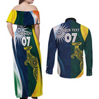 Custom India and Australia Cricket Couples Matching Off Shoulder Maxi Dress and Long Sleeve Button Shirt Special Half-Half Mix
