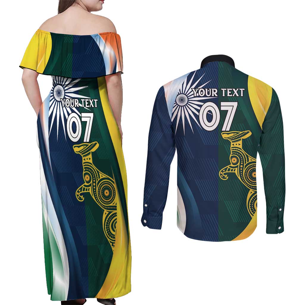 Custom India and Australia Cricket Couples Matching Off Shoulder Maxi Dress and Long Sleeve Button Shirt Special Half-Half Mix