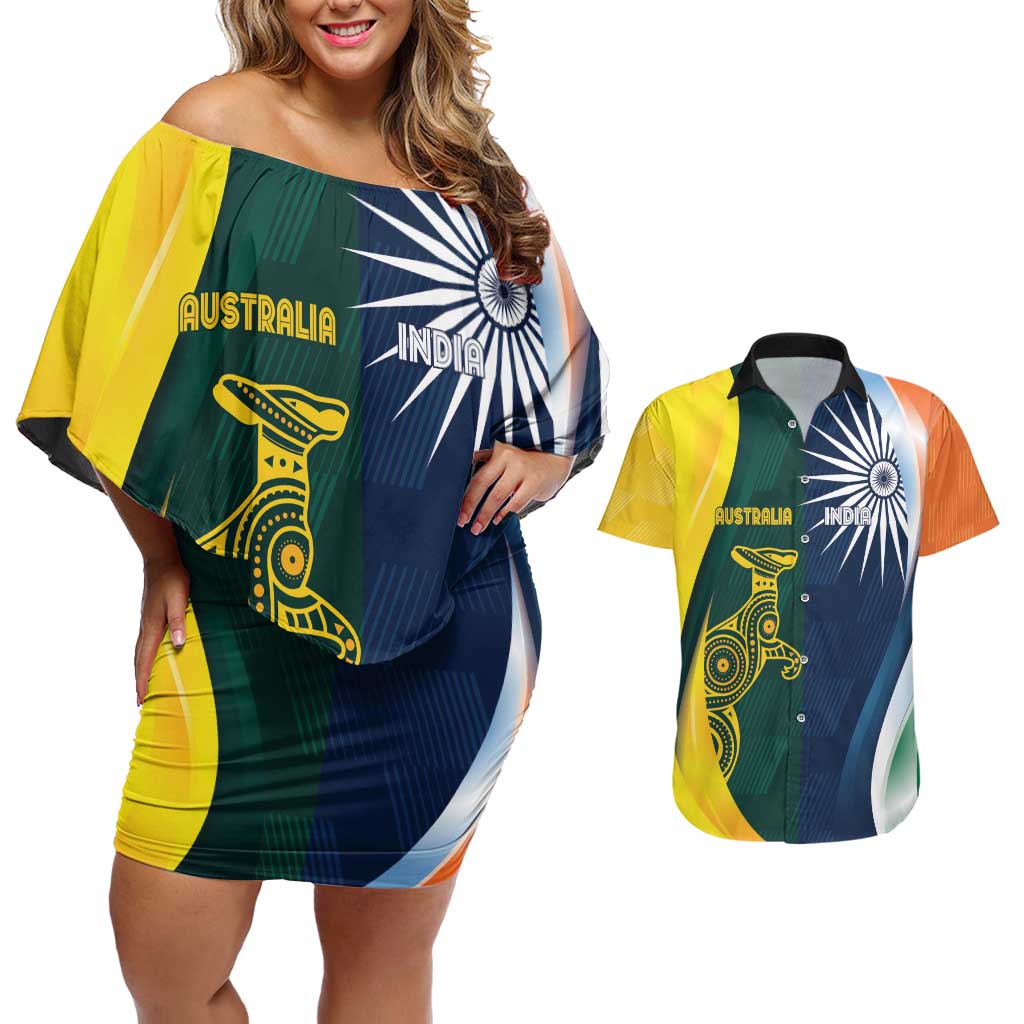 Custom India and Australia Cricket Couples Matching Off Shoulder Short Dress and Hawaiian Shirt Special Half-Half Mix