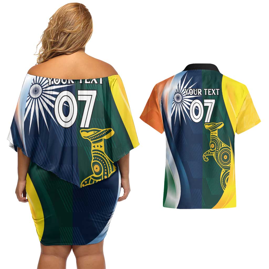Custom India and Australia Cricket Couples Matching Off Shoulder Short Dress and Hawaiian Shirt Special Half-Half Mix