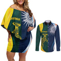 Custom India and Australia Cricket Couples Matching Off Shoulder Short Dress and Long Sleeve Button Shirt Special Half-Half Mix