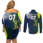 Custom India and Australia Cricket Couples Matching Off Shoulder Short Dress and Long Sleeve Button Shirt Special Half-Half Mix