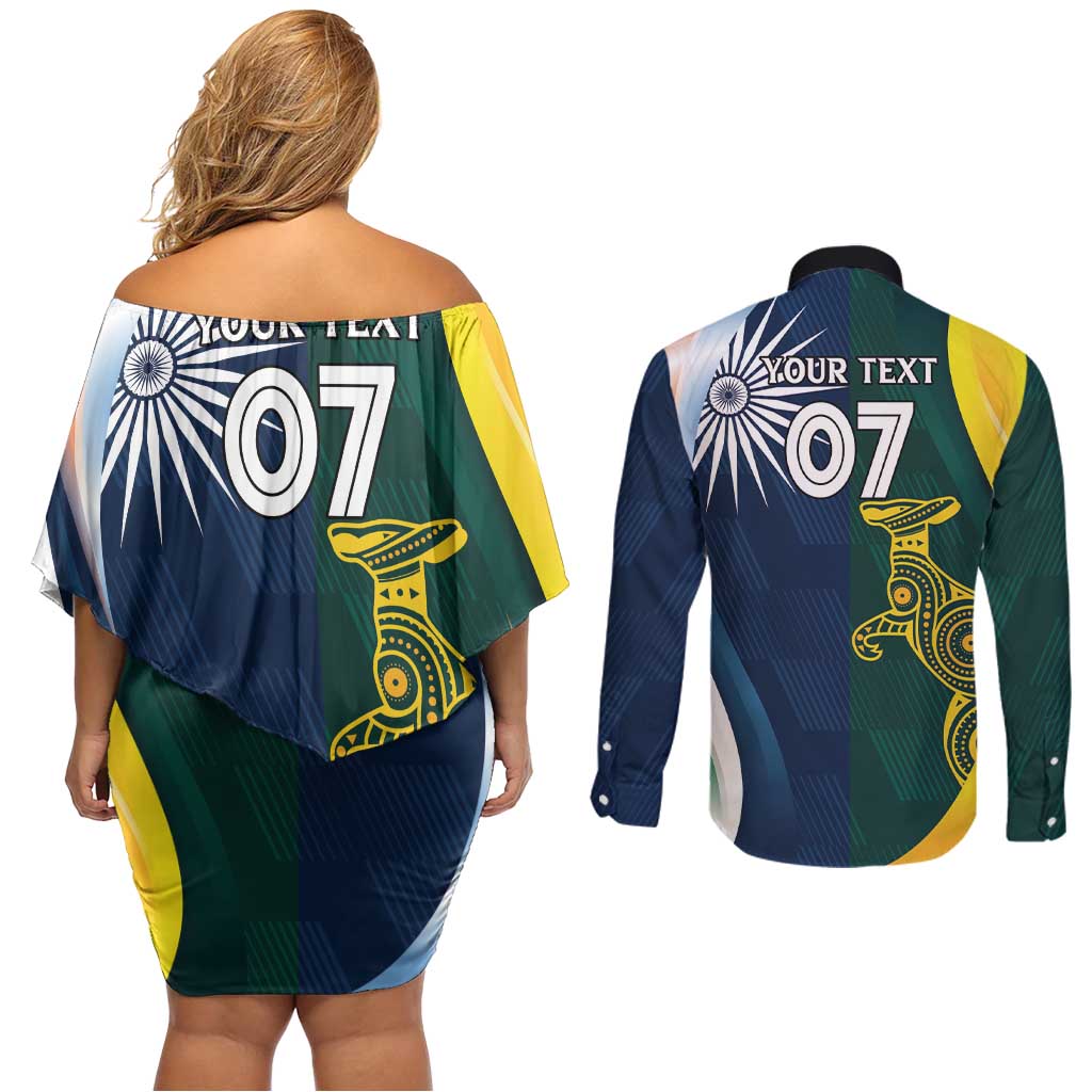 Custom India and Australia Cricket Couples Matching Off Shoulder Short Dress and Long Sleeve Button Shirt Special Half-Half Mix