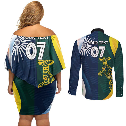Custom India and Australia Cricket Couples Matching Off Shoulder Short Dress and Long Sleeve Button Shirt Special Half-Half Mix