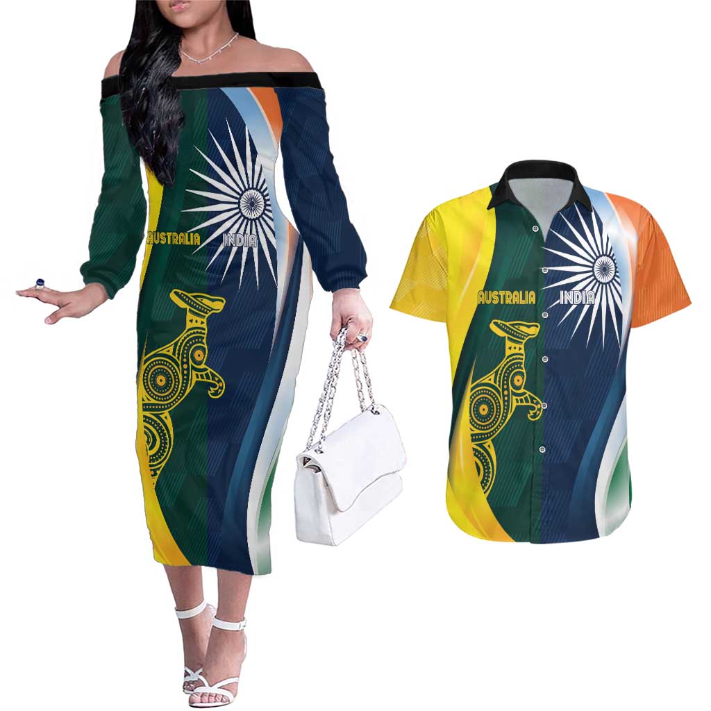 Custom India and Australia Cricket Couples Matching Off The Shoulder Long Sleeve Dress and Hawaiian Shirt Special Half-Half Mix