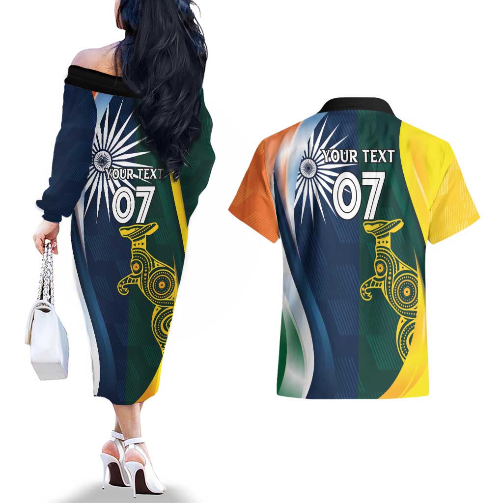 Custom India and Australia Cricket Couples Matching Off The Shoulder Long Sleeve Dress and Hawaiian Shirt Special Half-Half Mix