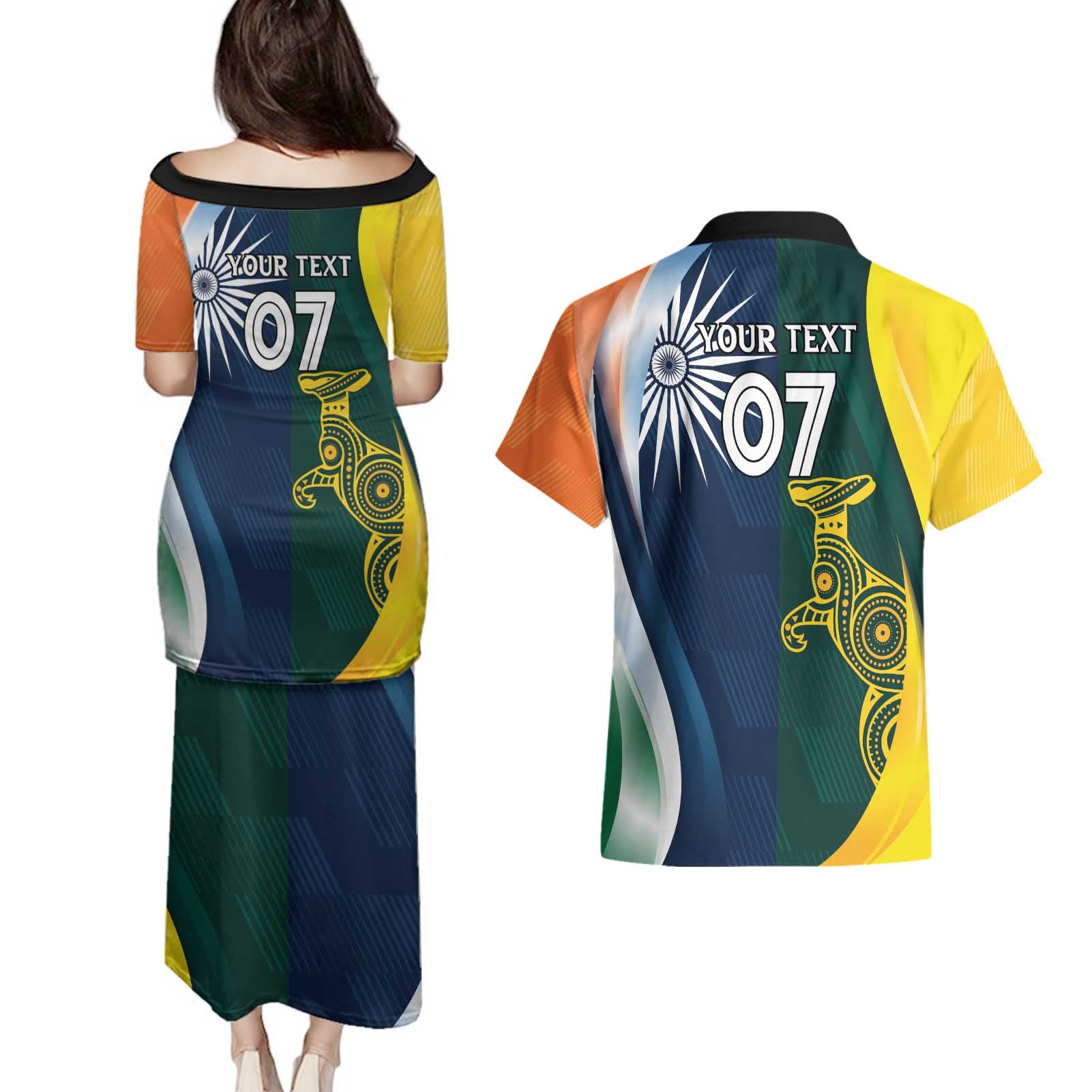 Custom India and Australia Cricket Couples Matching Puletasi and Hawaiian Shirt Special Half-Half Mix