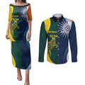 Custom India and Australia Cricket Couples Matching Puletasi and Long Sleeve Button Shirt Special Half-Half Mix