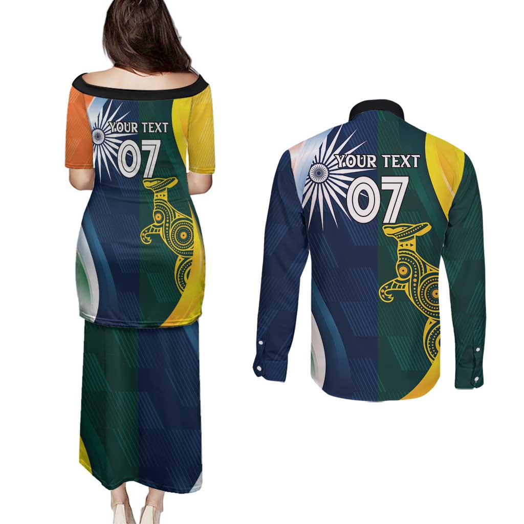 Custom India and Australia Cricket Couples Matching Puletasi and Long Sleeve Button Shirt Special Half-Half Mix