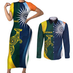 Custom India and Australia Cricket Couples Matching Short Sleeve Bodycon Dress and Long Sleeve Button Shirt Special Half-Half Mix