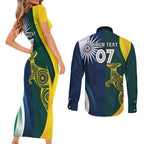 Custom India and Australia Cricket Couples Matching Short Sleeve Bodycon Dress and Long Sleeve Button Shirt Special Half-Half Mix