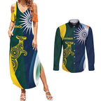 Custom India and Australia Cricket Couples Matching Summer Maxi Dress and Long Sleeve Button Shirt Special Half-Half Mix
