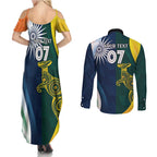 Custom India and Australia Cricket Couples Matching Summer Maxi Dress and Long Sleeve Button Shirt Special Half-Half Mix