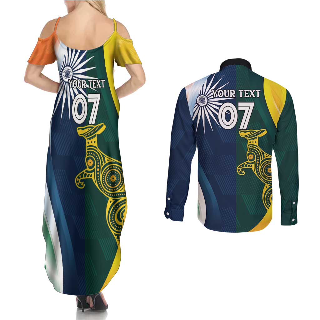 Custom India and Australia Cricket Couples Matching Summer Maxi Dress and Long Sleeve Button Shirt Special Half-Half Mix