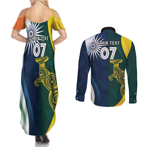 Custom India and Australia Cricket Couples Matching Summer Maxi Dress and Long Sleeve Button Shirt Special Half-Half Mix