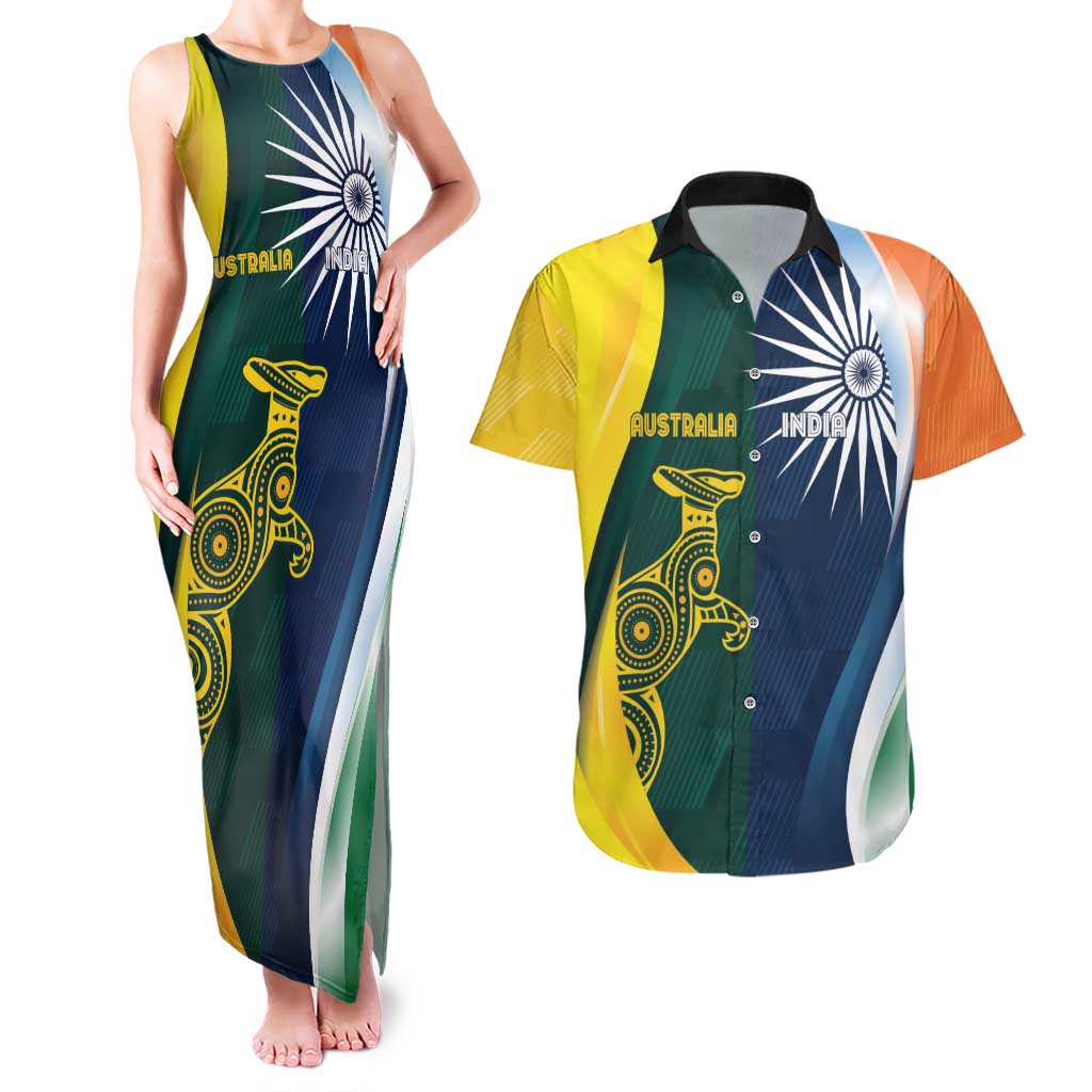 Custom India and Australia Cricket Couples Matching Tank Maxi Dress and Hawaiian Shirt Special Half-Half Mix