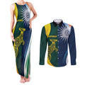 Custom India and Australia Cricket Couples Matching Tank Maxi Dress and Long Sleeve Button Shirt Special Half-Half Mix